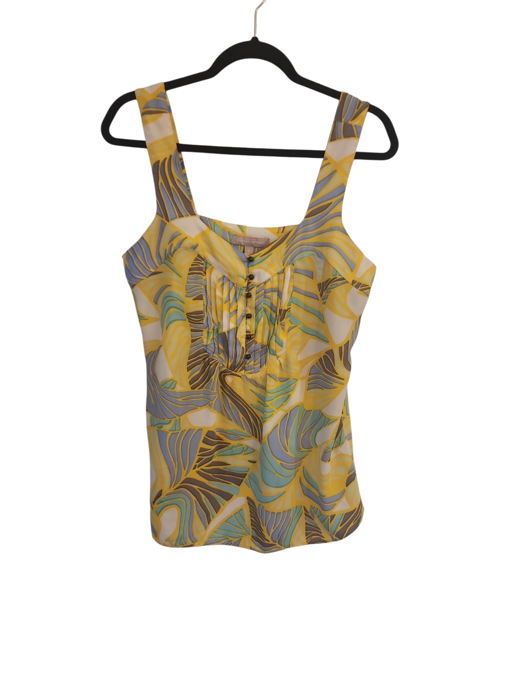 Banana Republic Sleeveless Yellow Pintuck Tropical Print Tank Top Size 8